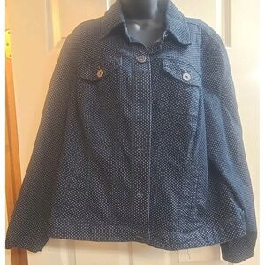 Baccini Denim Jacket Blue Polka Dot Size 18/20 4 Pockets Metal Buttons